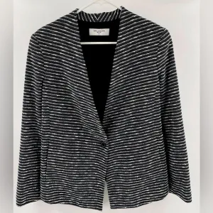 MM LaFleur Cotton Blend Lined Black White Gold 3/4  Sleeve One Button Ja…