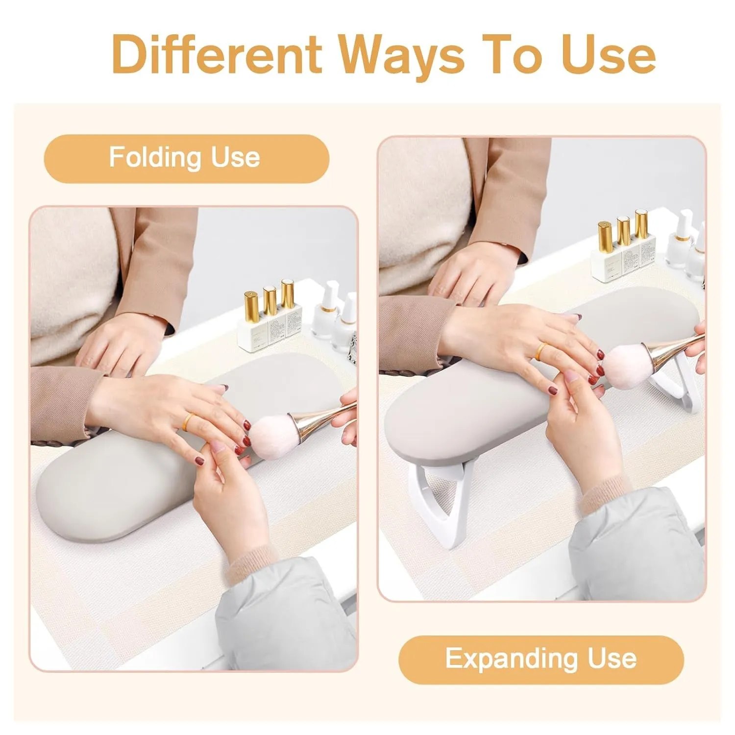 Nail Arm Rest, Foldable PU Leather Nail Hand Rest for Acrylic Nails Cushion Hand Holder, Nail Hand Pillow Nail Art Accessories Tool for Nails Tech Manicure Pedicure Salon Home Use - Light Gray