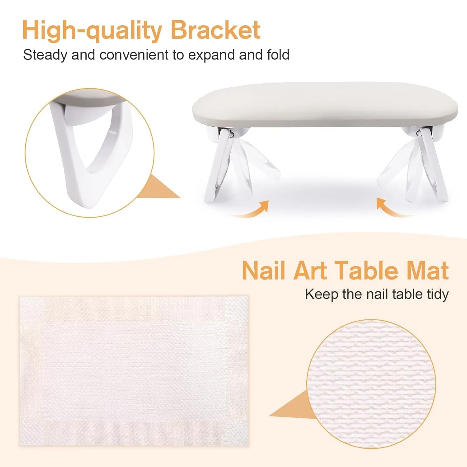 Nail Arm Rest, Foldable PU Leather Nail Hand Rest for Acrylic Nails Cushion Hand Holder, Nail Hand Pillow Nail Art Accessories Tool for Nails Tech Manicure Pedicure Salon Home Use - Light Gray