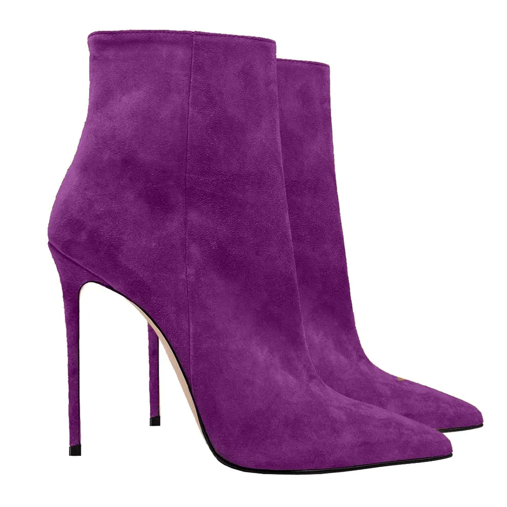 Nala Flock Purple Ankle Boots