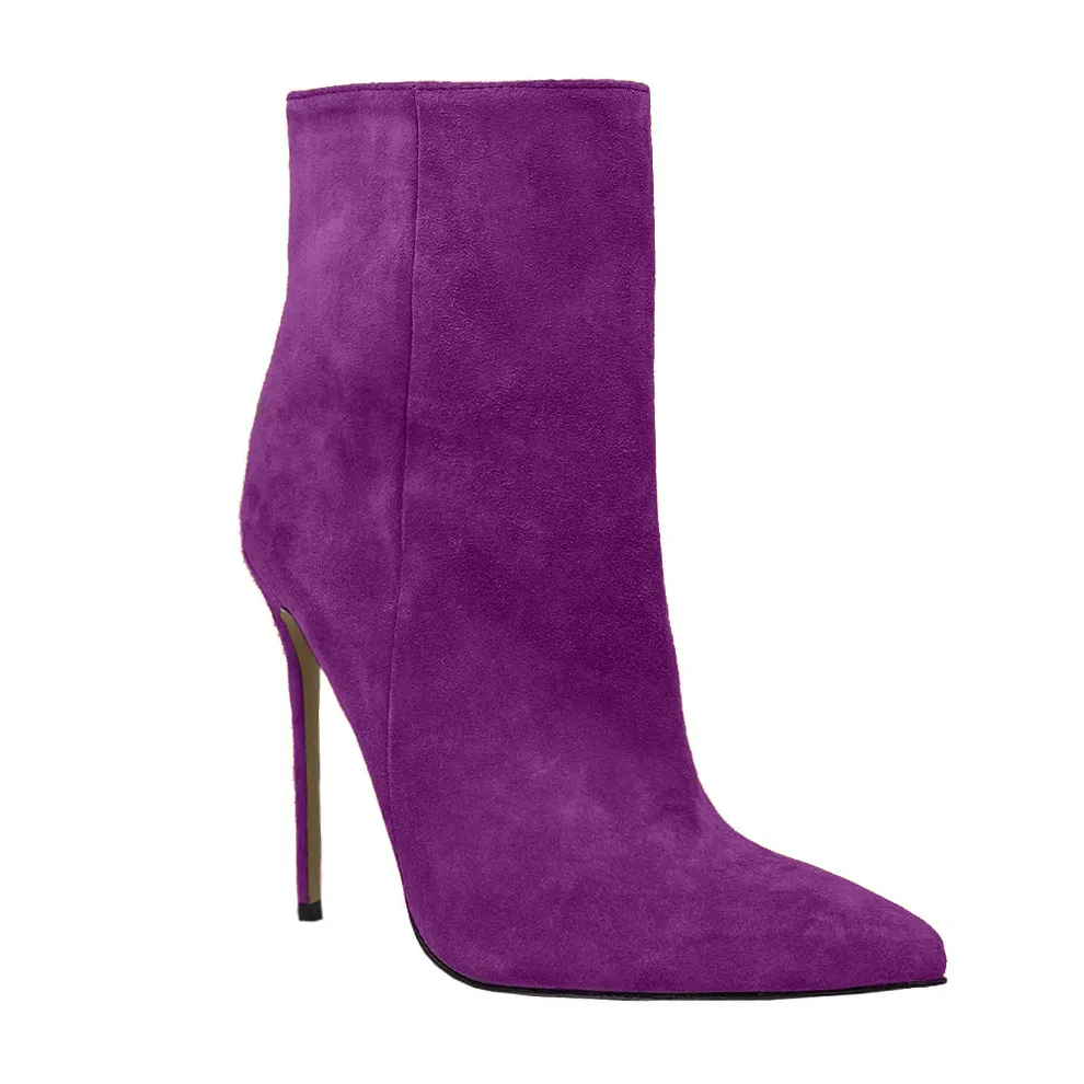 Nala Flock Purple Ankle Boots