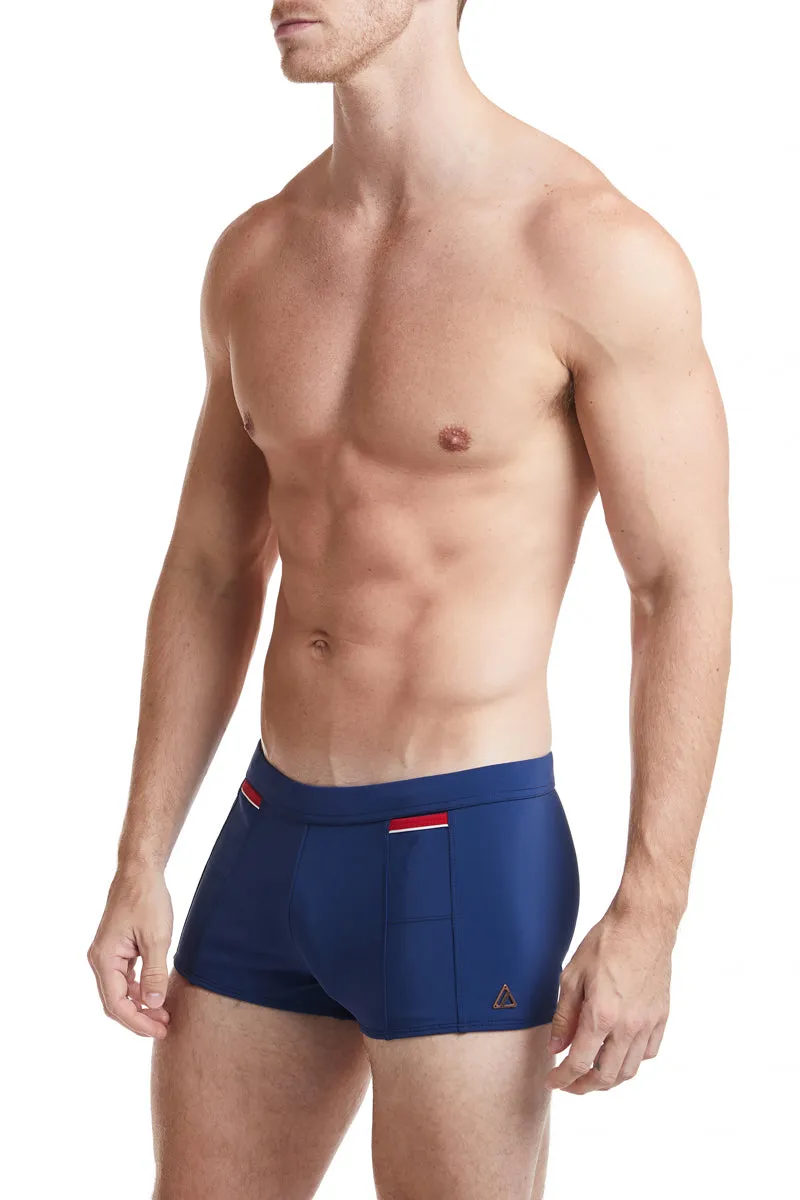 Navy - LANGSTON Square Cut Swim Brief with Red Trim