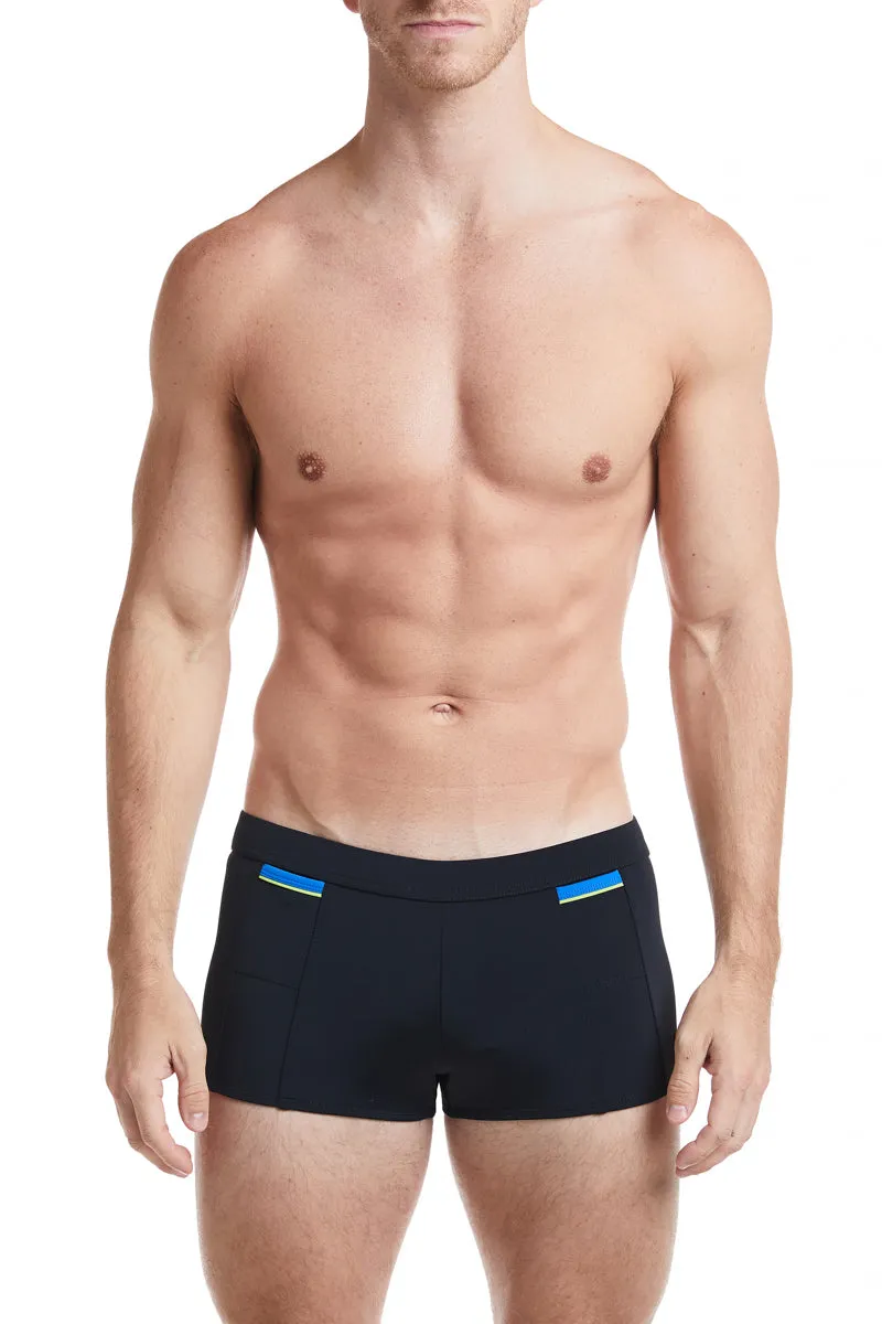 Navy - LANGSTON Square Cut Swim Brief with Red Trim