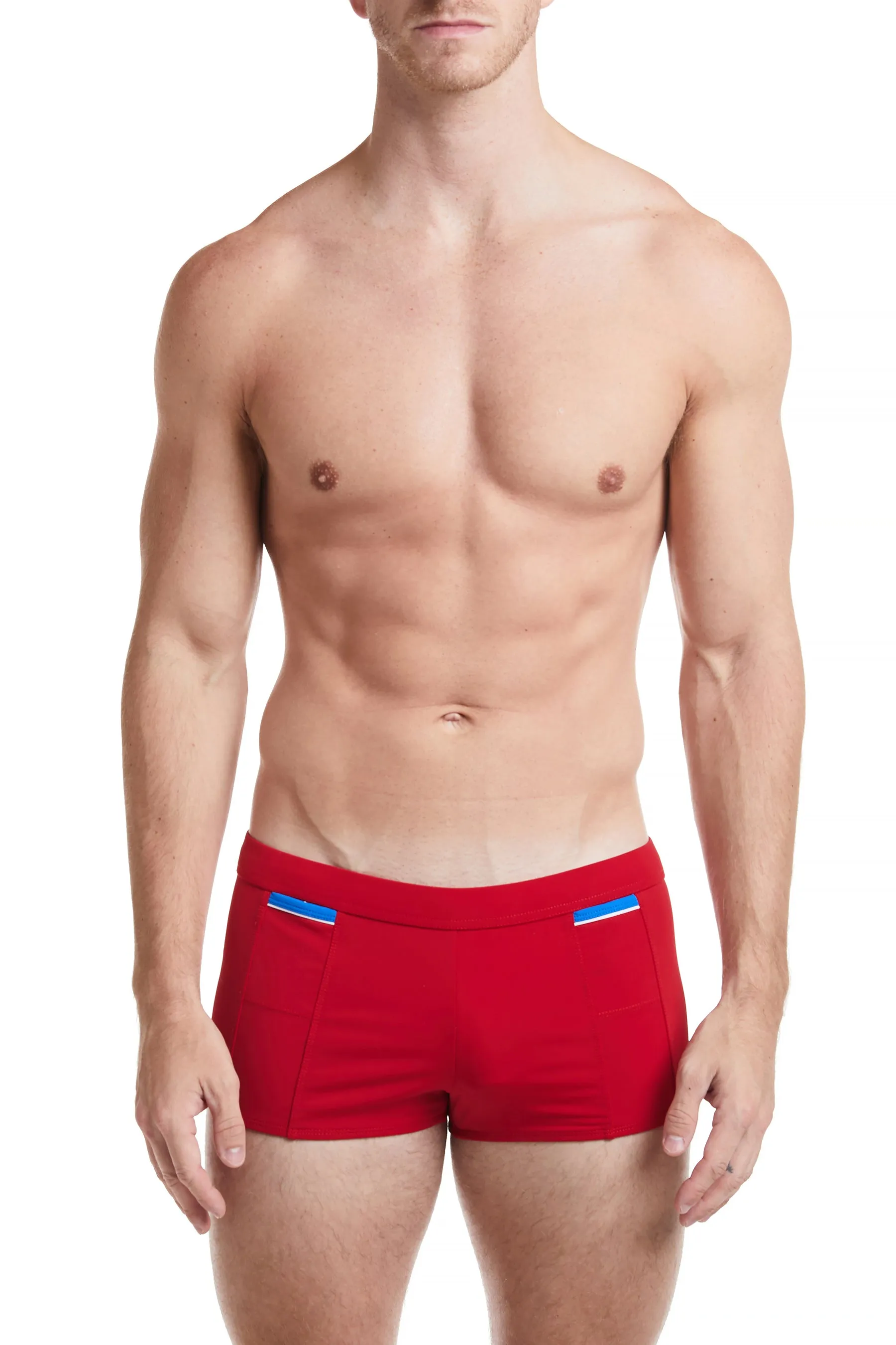 Navy - LANGSTON Square Cut Swim Brief with Red Trim