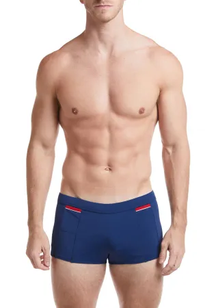Navy - LANGSTON Square Cut Swim Brief with Red Trim