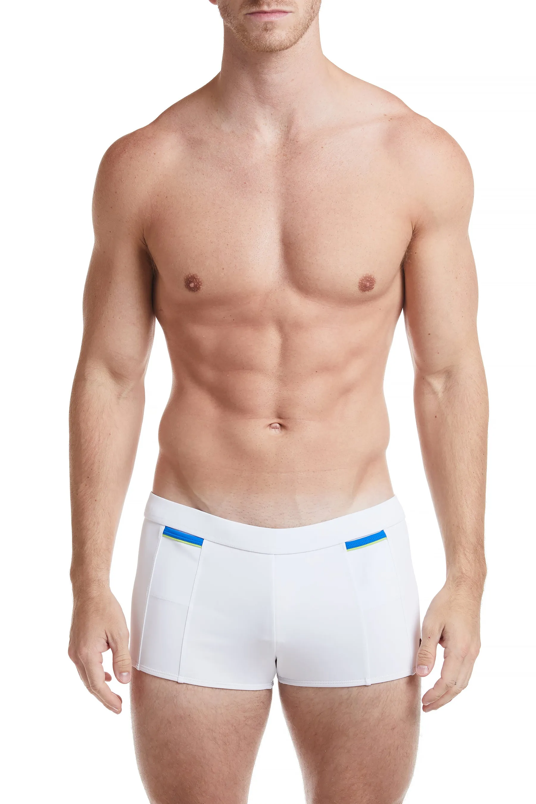 Navy - LANGSTON Square Cut Swim Brief with Red Trim