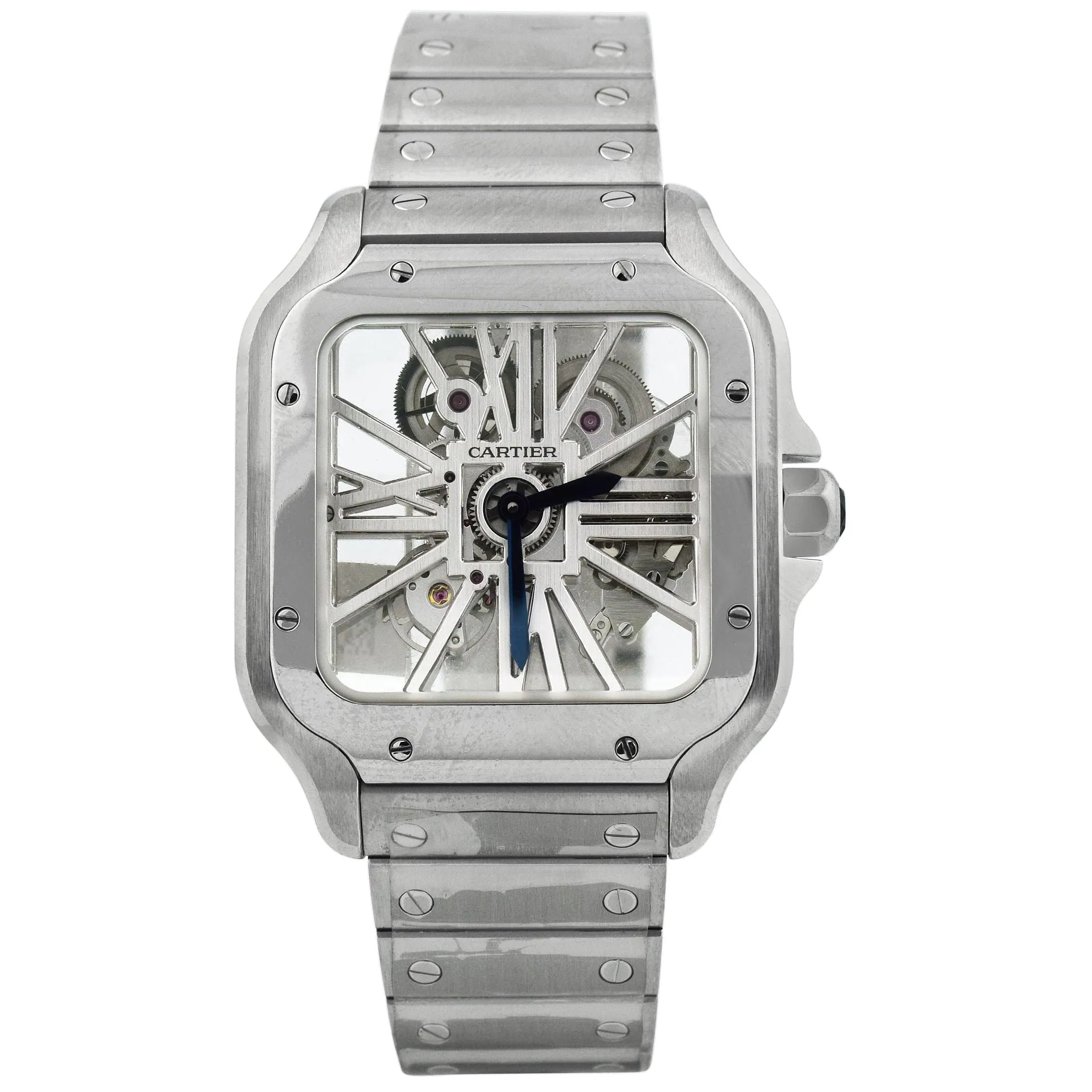 NEW! Cartier Men's Santos Stainless Steel 39.8mm Skeleton Roman Dial Watch Reference #: WHSA0015