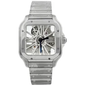 NEW! Cartier Men's Santos Stainless Steel 39.8mm Skeleton Roman Dial Watch Reference #: WHSA0015