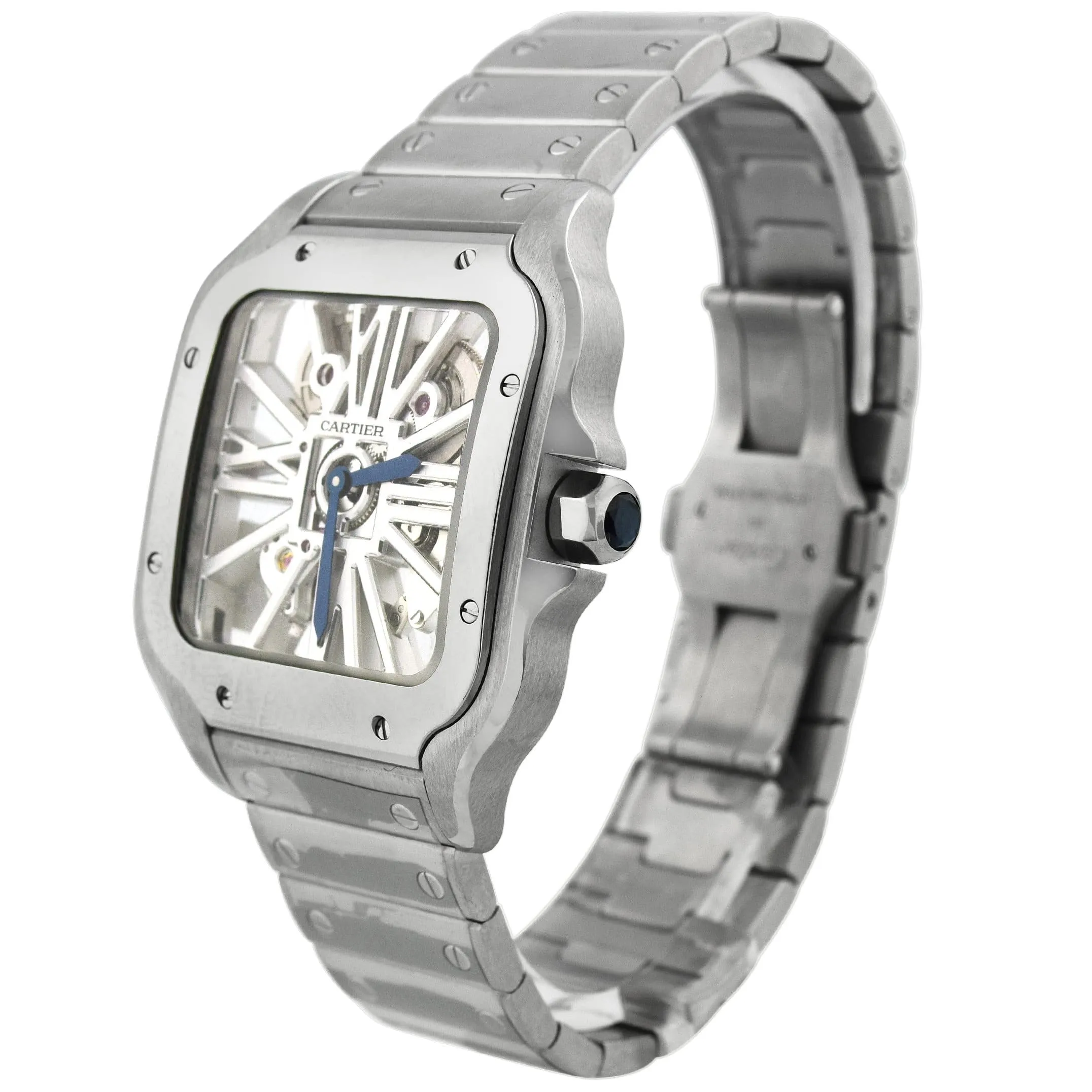 NEW! Cartier Men's Santos Stainless Steel 39.8mm Skeleton Roman Dial Watch Reference #: WHSA0015