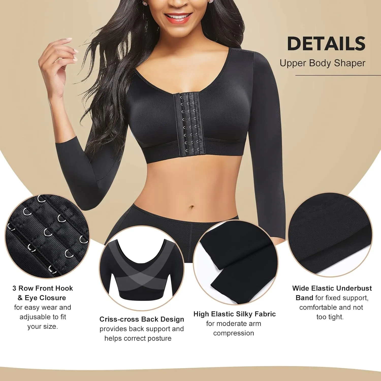 NEW FeelinGirl Upper Arm Shaper Post Surgery Compression Garment Breast Support Bra Arm Lipo Compression Garment Black Sz L