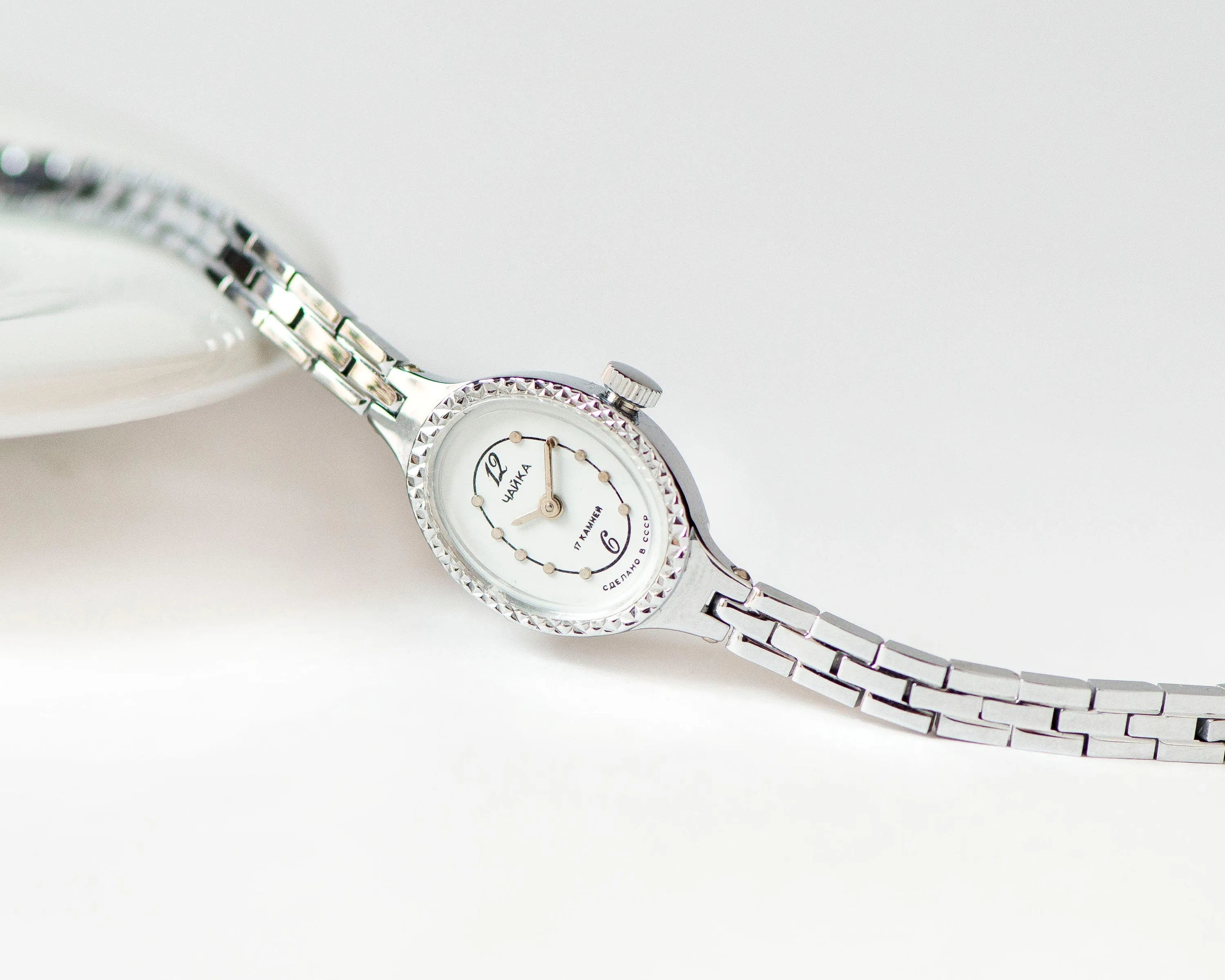 New old stock cocktail watch bracelet silver shade Seagull, oval women wrist watch classic jewelry Christmas gift for lady, chic accessory
