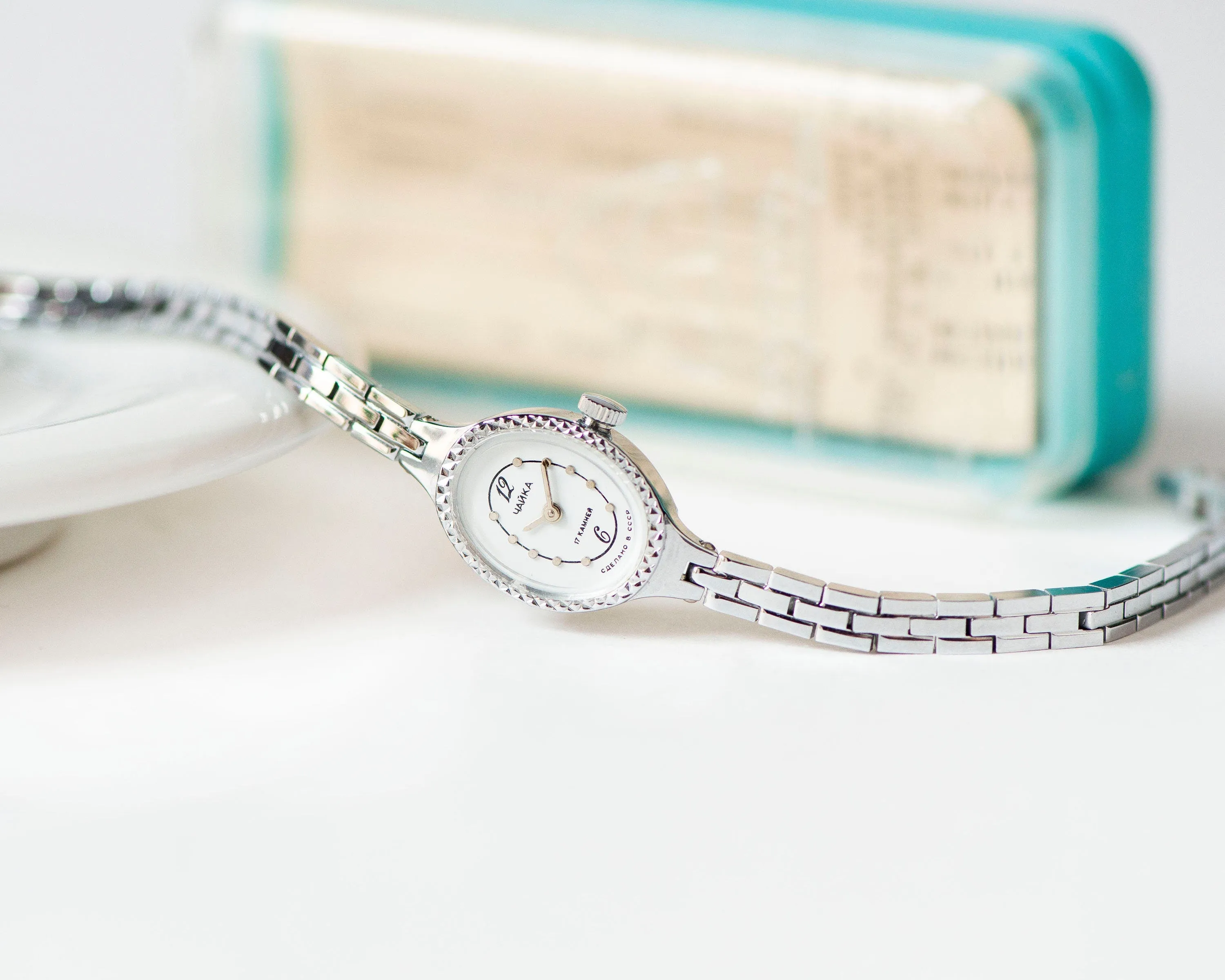 New old stock cocktail watch bracelet silver shade Seagull, oval women wrist watch classic jewelry Christmas gift for lady, chic accessory