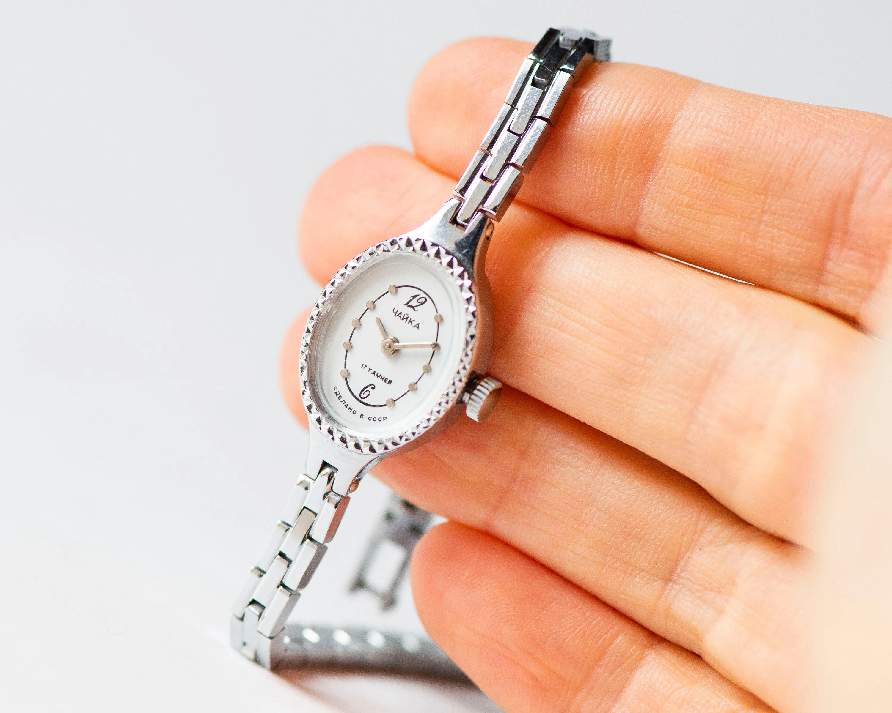 New old stock cocktail watch bracelet silver shade Seagull, oval women wrist watch classic jewelry Christmas gift for lady, chic accessory