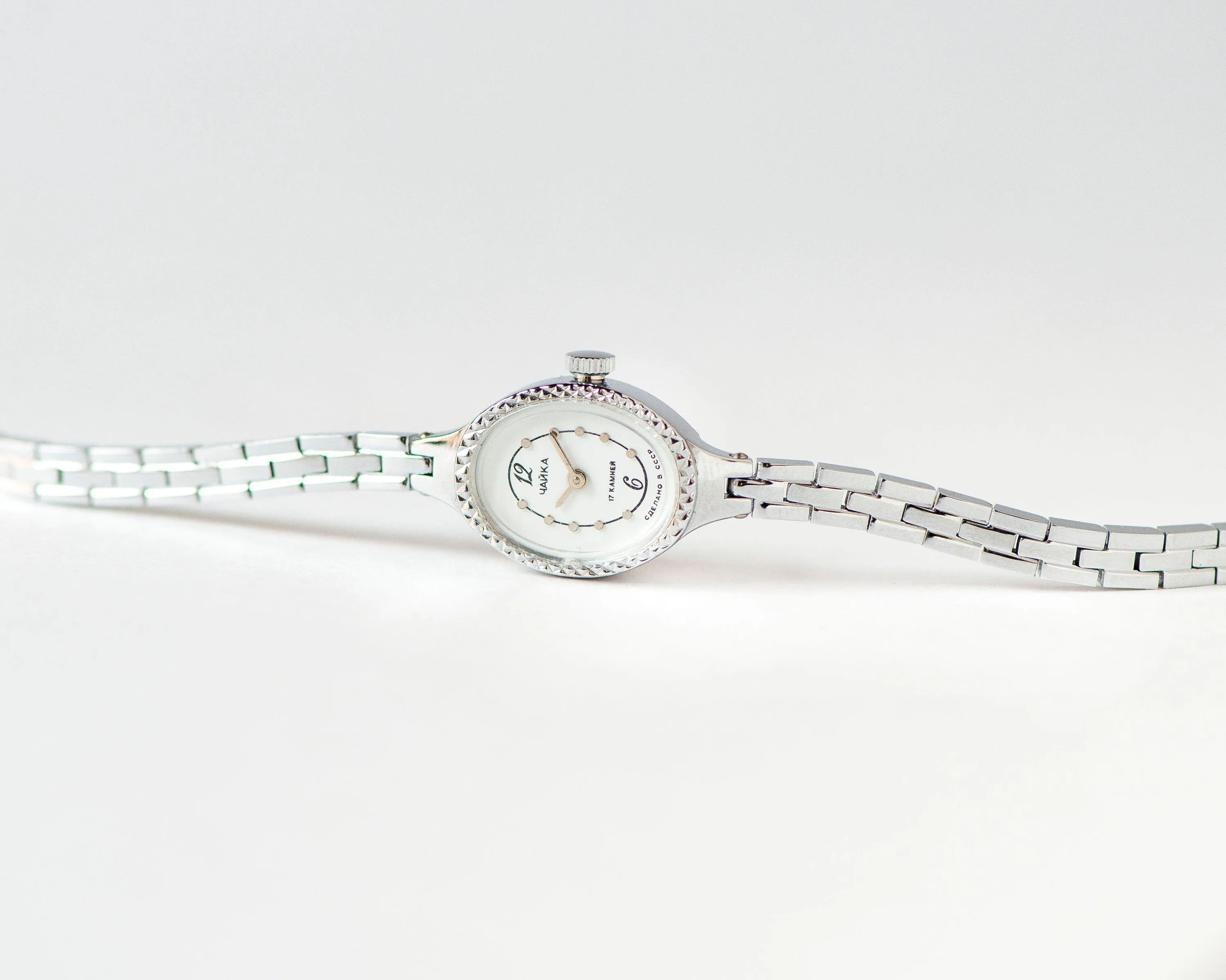 New old stock cocktail watch bracelet silver shade Seagull, oval women wrist watch classic jewelry Christmas gift for lady, chic accessory