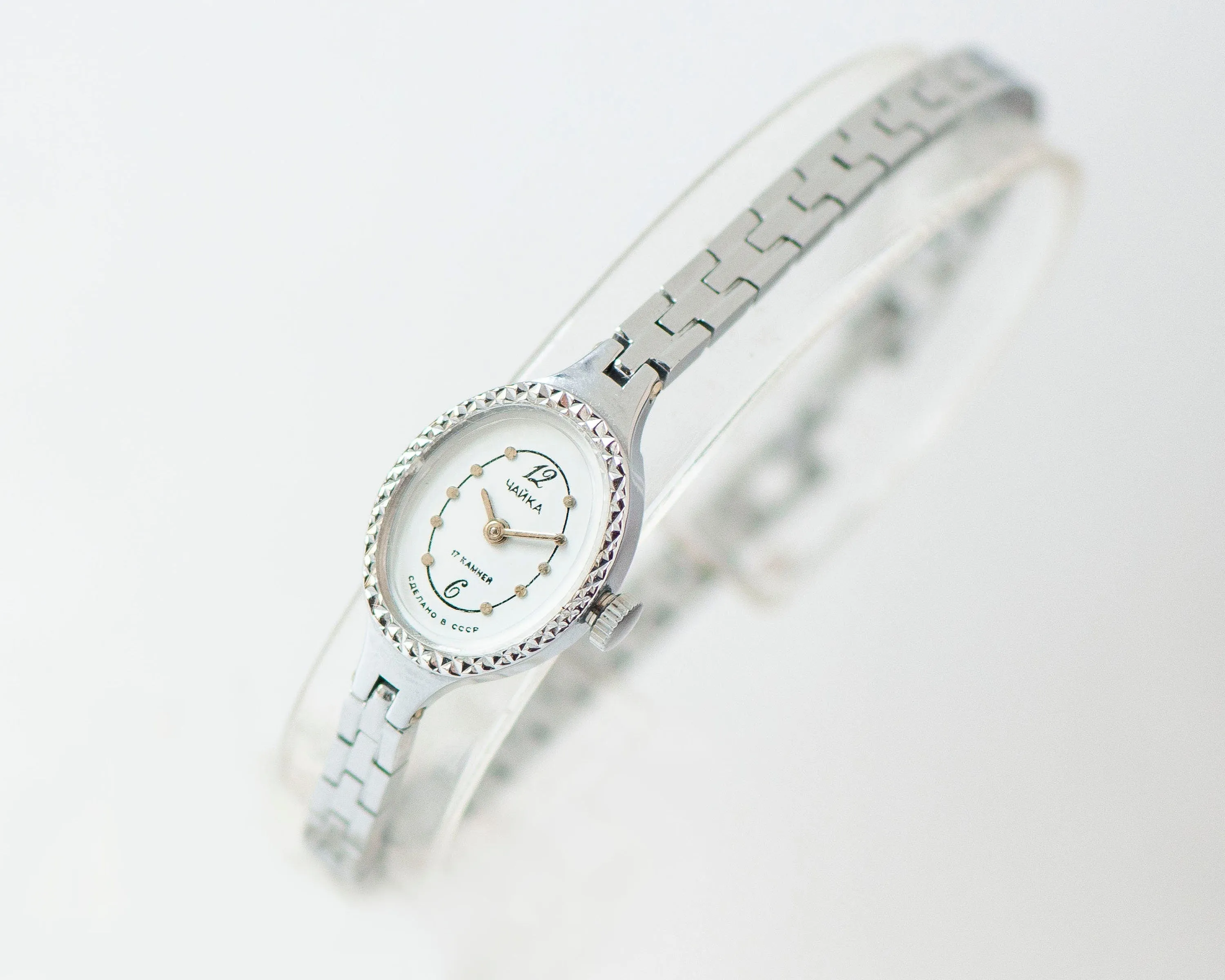 New old stock cocktail watch bracelet silver shade Seagull, oval women wrist watch classic jewelry Christmas gift for lady, chic accessory