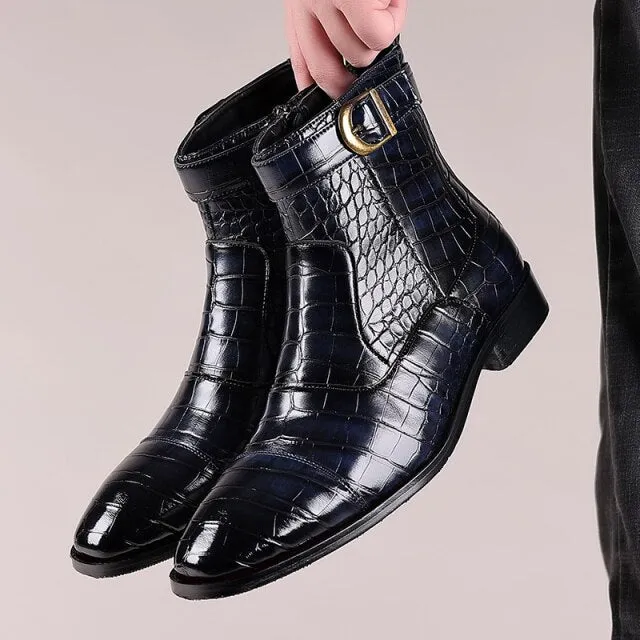 New Vintage British Crocodile Men Casual Leather Shoes
