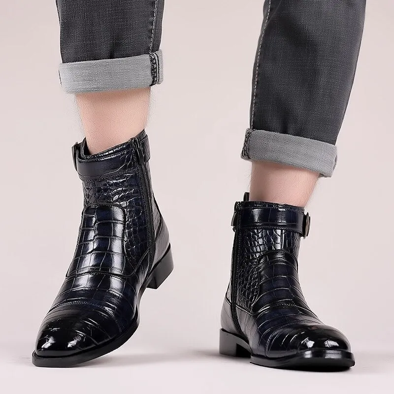 New Vintage British Crocodile Men Casual Leather Shoes