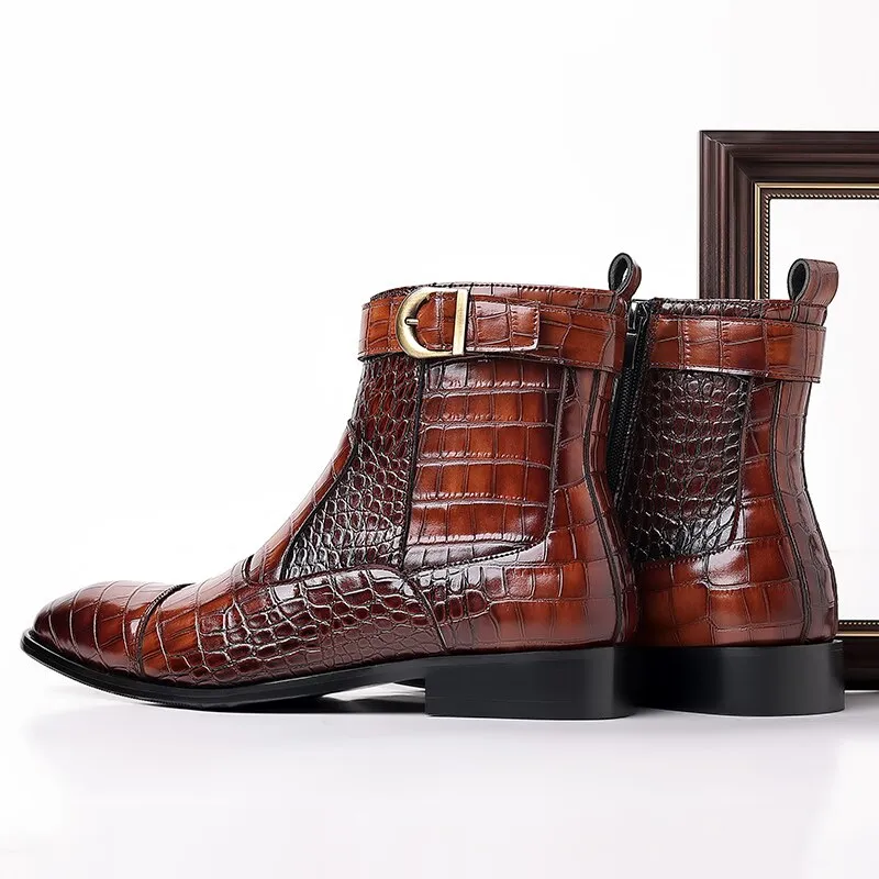 New Vintage British Crocodile Men Casual Leather Shoes