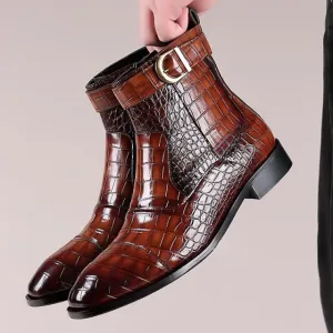 New Vintage British Crocodile Men Casual Leather Shoes