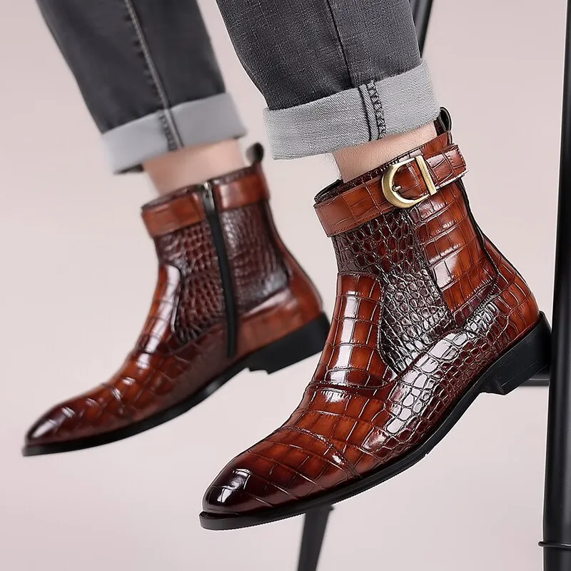 New Vintage British Crocodile Men Casual Leather Shoes