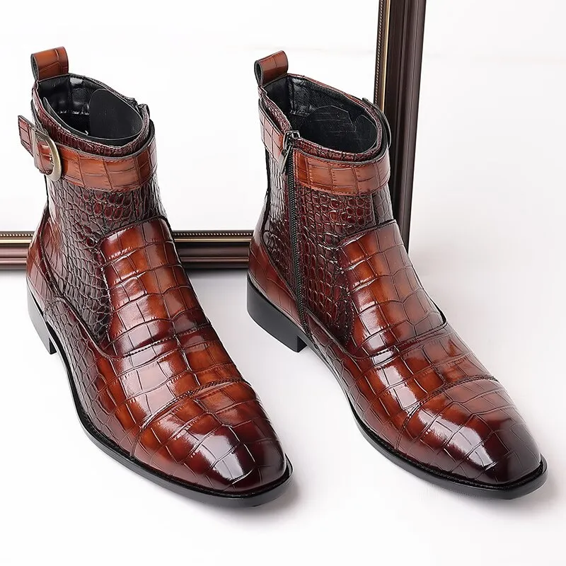 New Vintage British Crocodile Men Casual Leather Shoes
