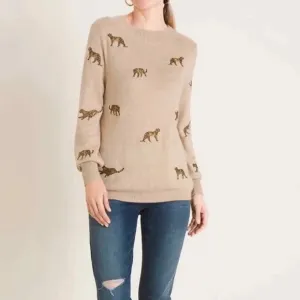NWT Embroidered Cheetah Chico’s Soft Cashmere /Wool Blend Knit Pullover Sweater