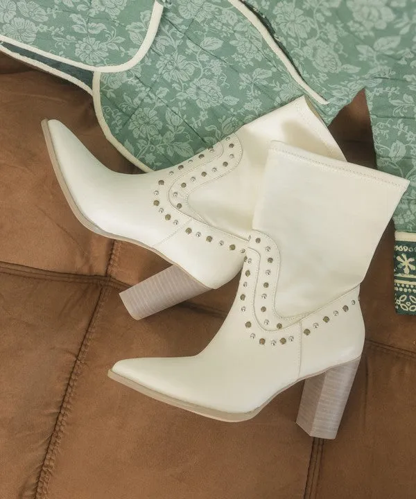 OASIS SOCIETY Paris - Studded Mid-Calf Boots in Black or White