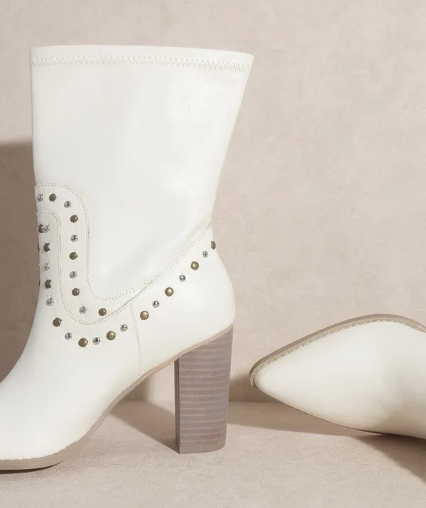 OASIS SOCIETY Paris - Studded Mid-Calf Boots in Black or White