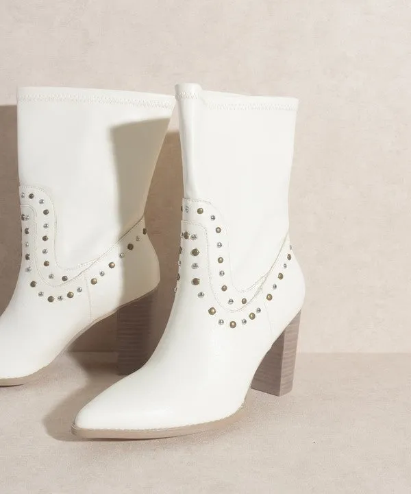 OASIS SOCIETY Paris - Studded Mid-Calf Boots in Black or White