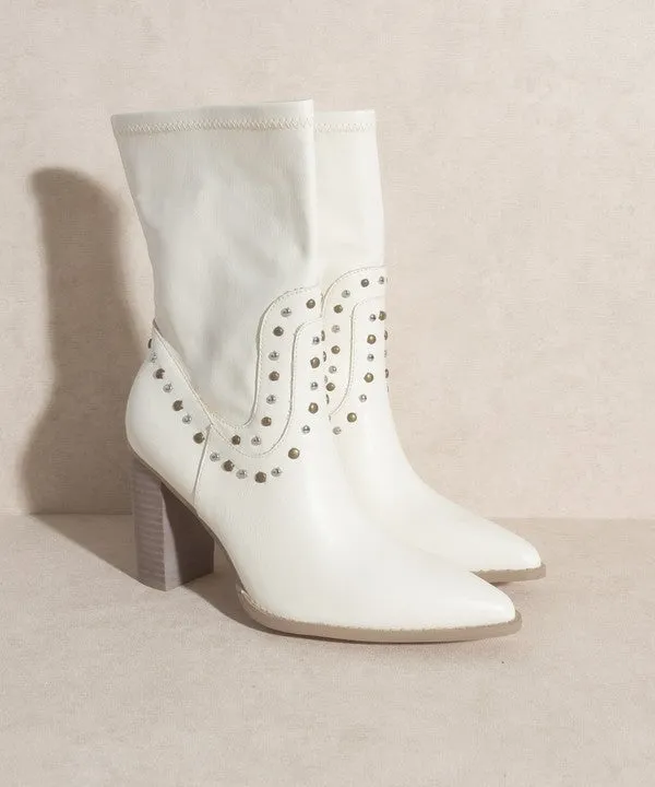 OASIS SOCIETY Paris - Studded Mid-Calf Boots in Black or White