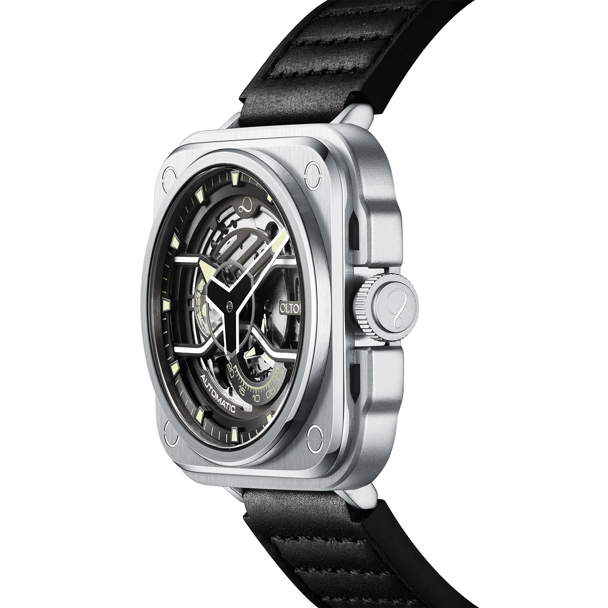 OLTO-8 IRON-EX Square Skeleton Automatic Watch Silver