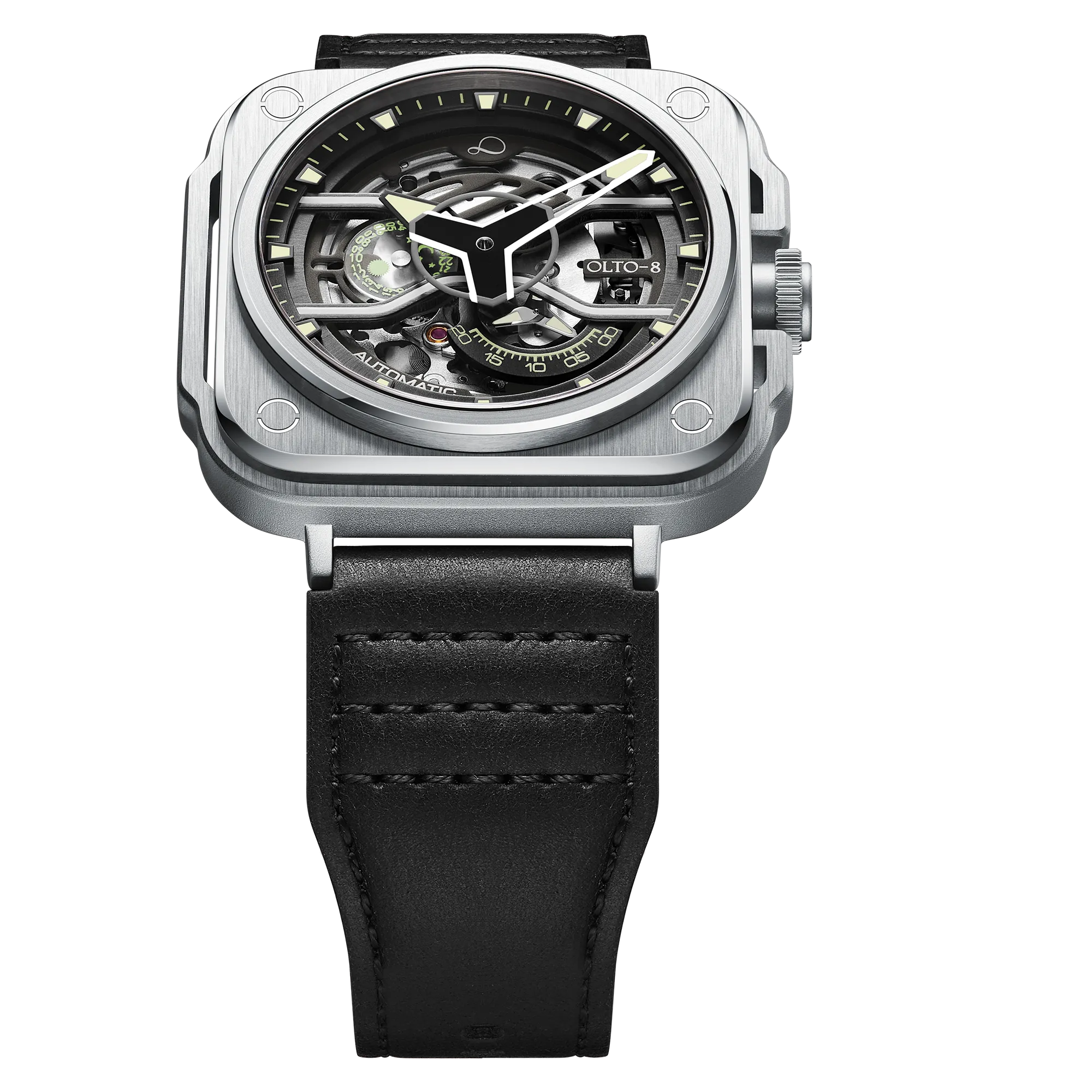OLTO-8 IRON-EX Square Skeleton Automatic Watch Silver