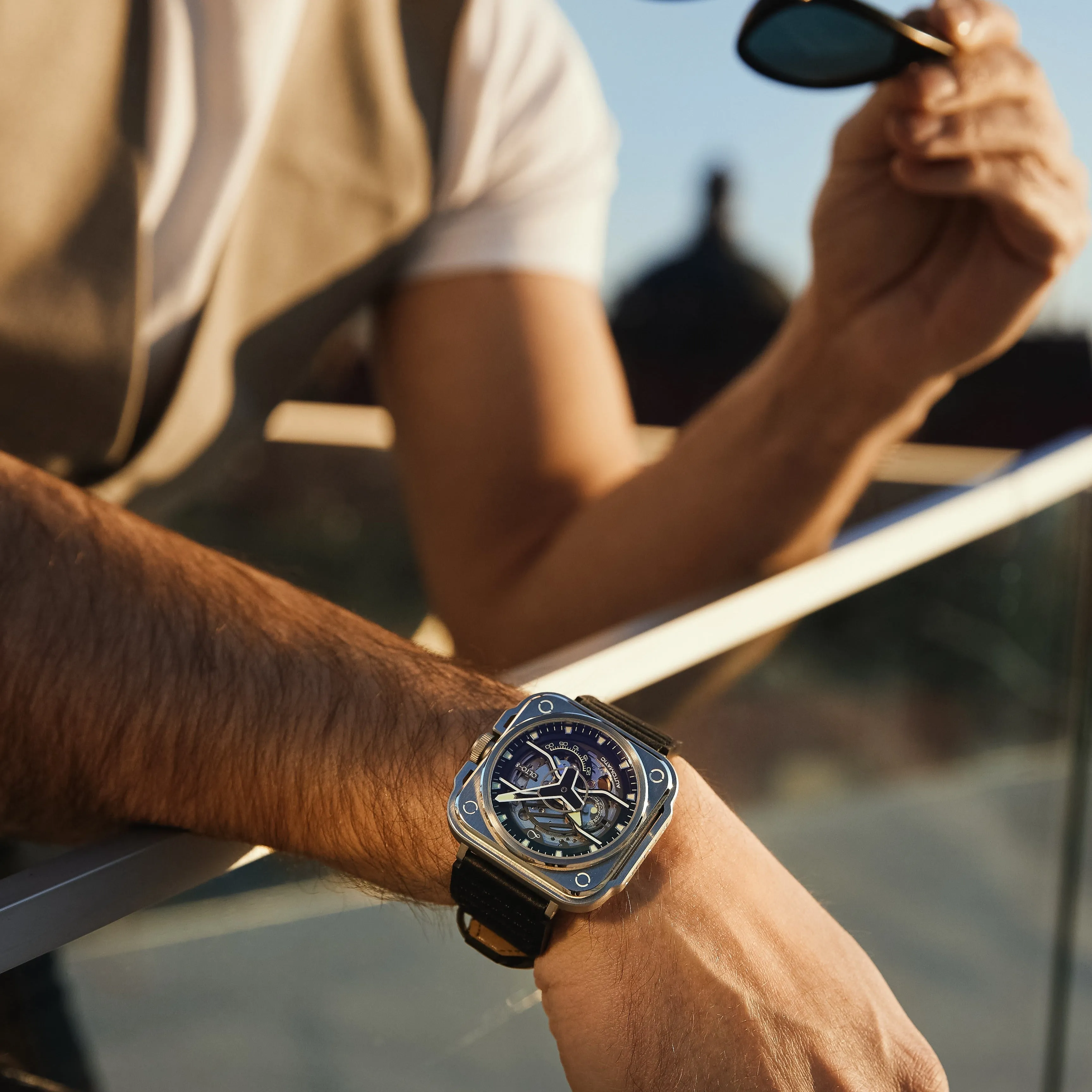OLTO-8 IRON-EX Square Skeleton Automatic Watch Silver