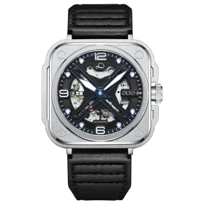OLTO-8 IRON-X Square Skeleton Automatic Watch Silver