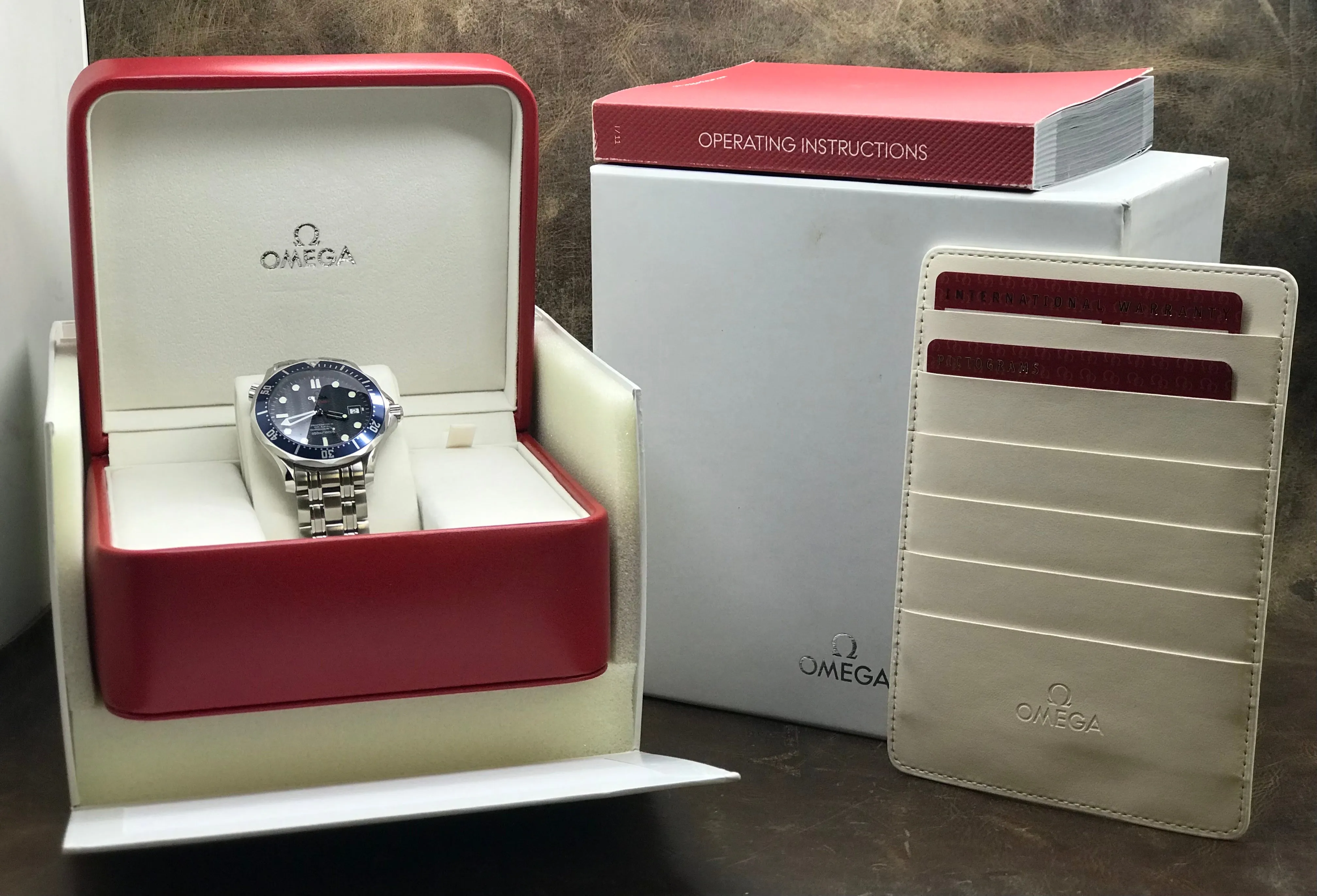 Omega Seamaster Red 41mm 2220.80.00 Blue Wave Dial Automatic Men's Watch