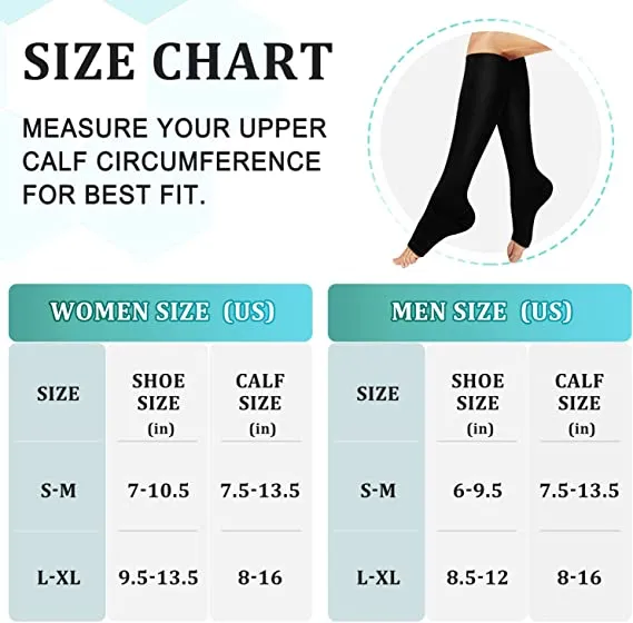 Open-Toed  Leg Stocking（2 Pairs 20-30mmHg） -Toeless Calf Compression Sleeves | Actinput