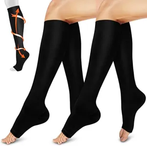 Open-Toed  Leg Stocking（2 Pairs 20-30mmHg） -Toeless Calf Compression Sleeves | Actinput