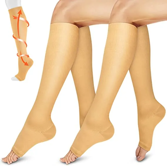 Open-Toed  Leg Stocking（2 Pairs 20-30mmHg） -Toeless Calf Compression Sleeves | Actinput