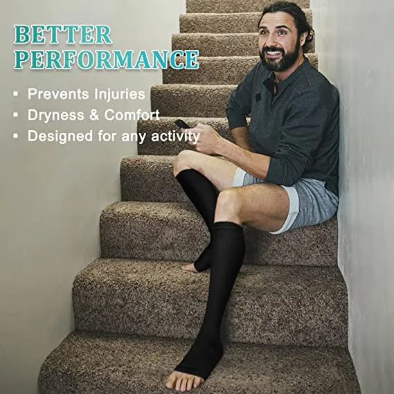 Open-Toed  Leg Stocking（2 Pairs 20-30mmHg） -Toeless Calf Compression Sleeves | Actinput