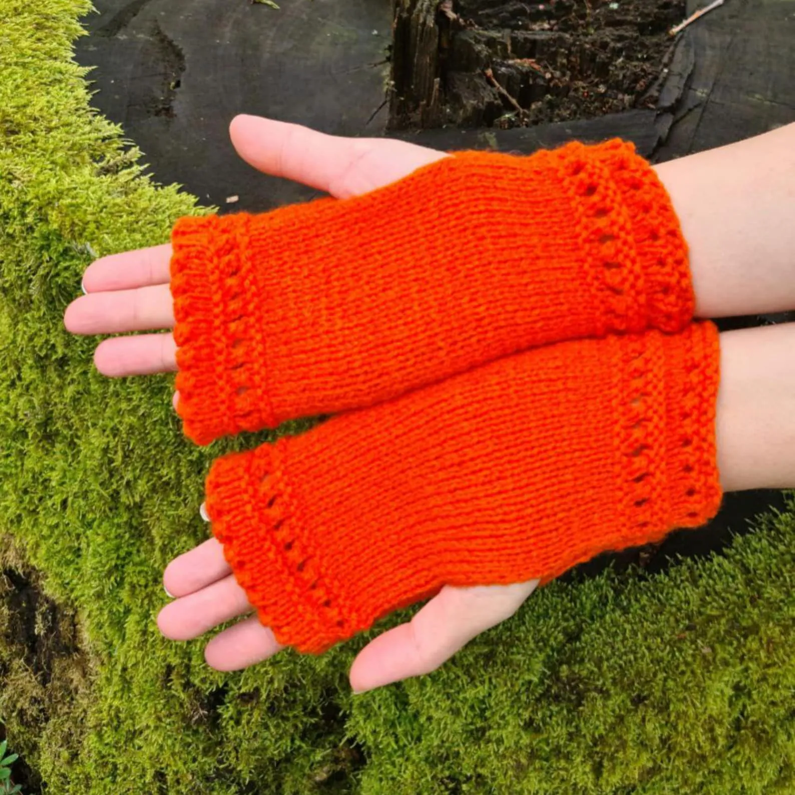 Orange Stretchy Fingerless Gloves, Dog walking mittens