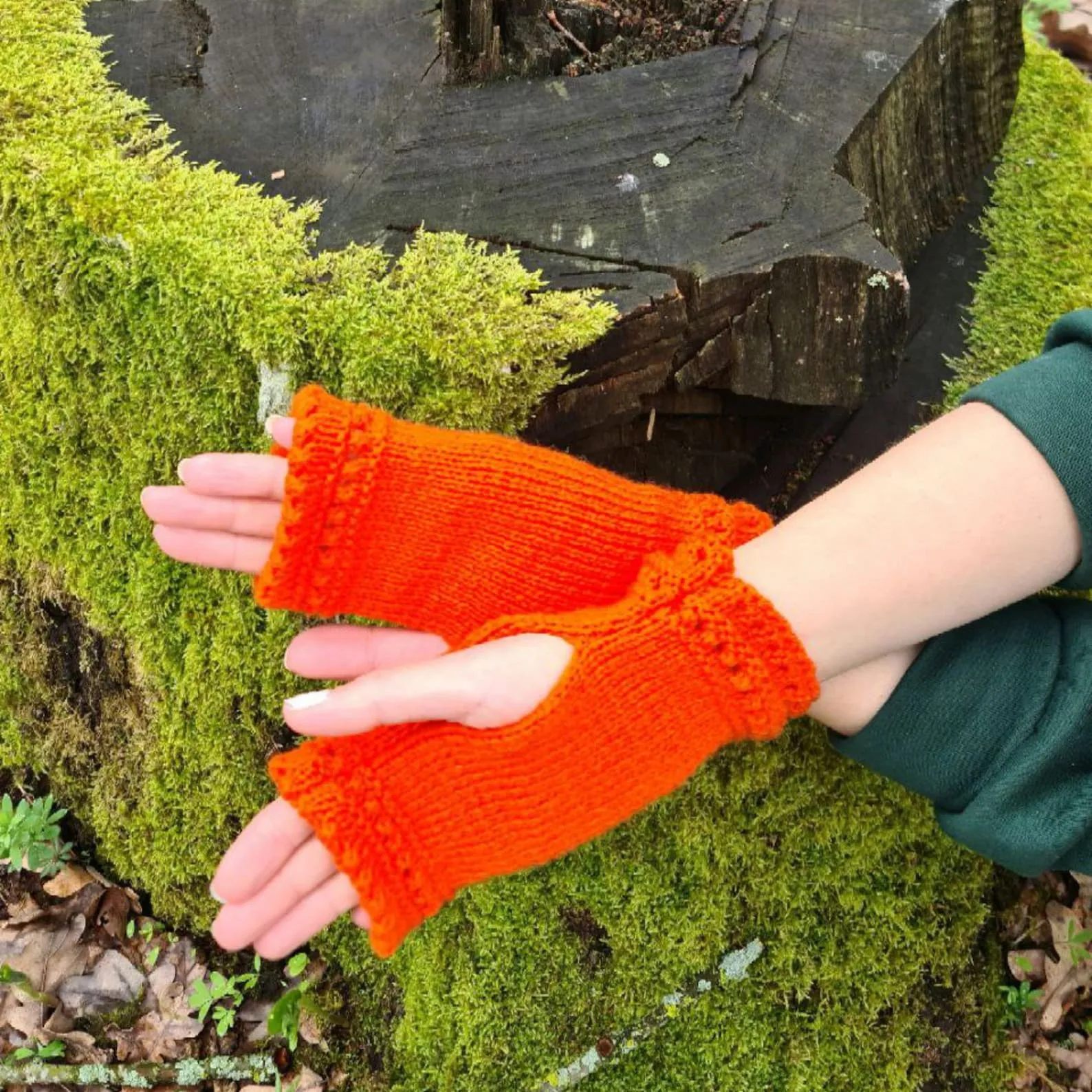 Orange Stretchy Fingerless Gloves, Dog walking mittens