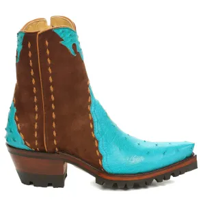 Ostrich with Nubuck Ankle Zipper with Black Vibram - Crystal Blue/Brown