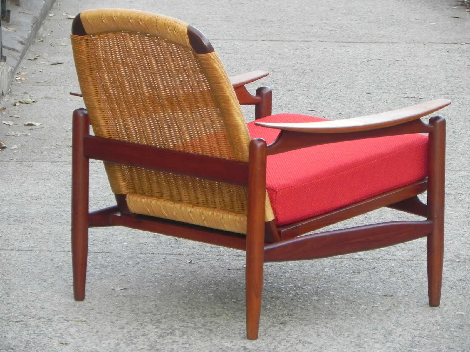 Pair Danish Modern Teak Floating Caned Back Chairs