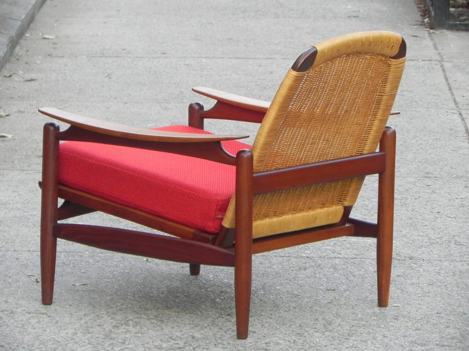 Pair Danish Modern Teak Floating Caned Back Chairs