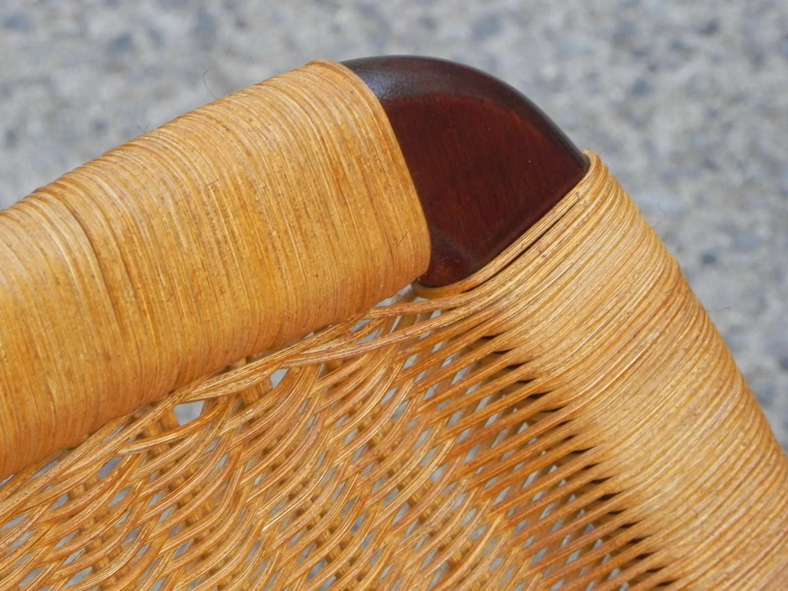 Pair Danish Modern Teak Floating Caned Back Chairs