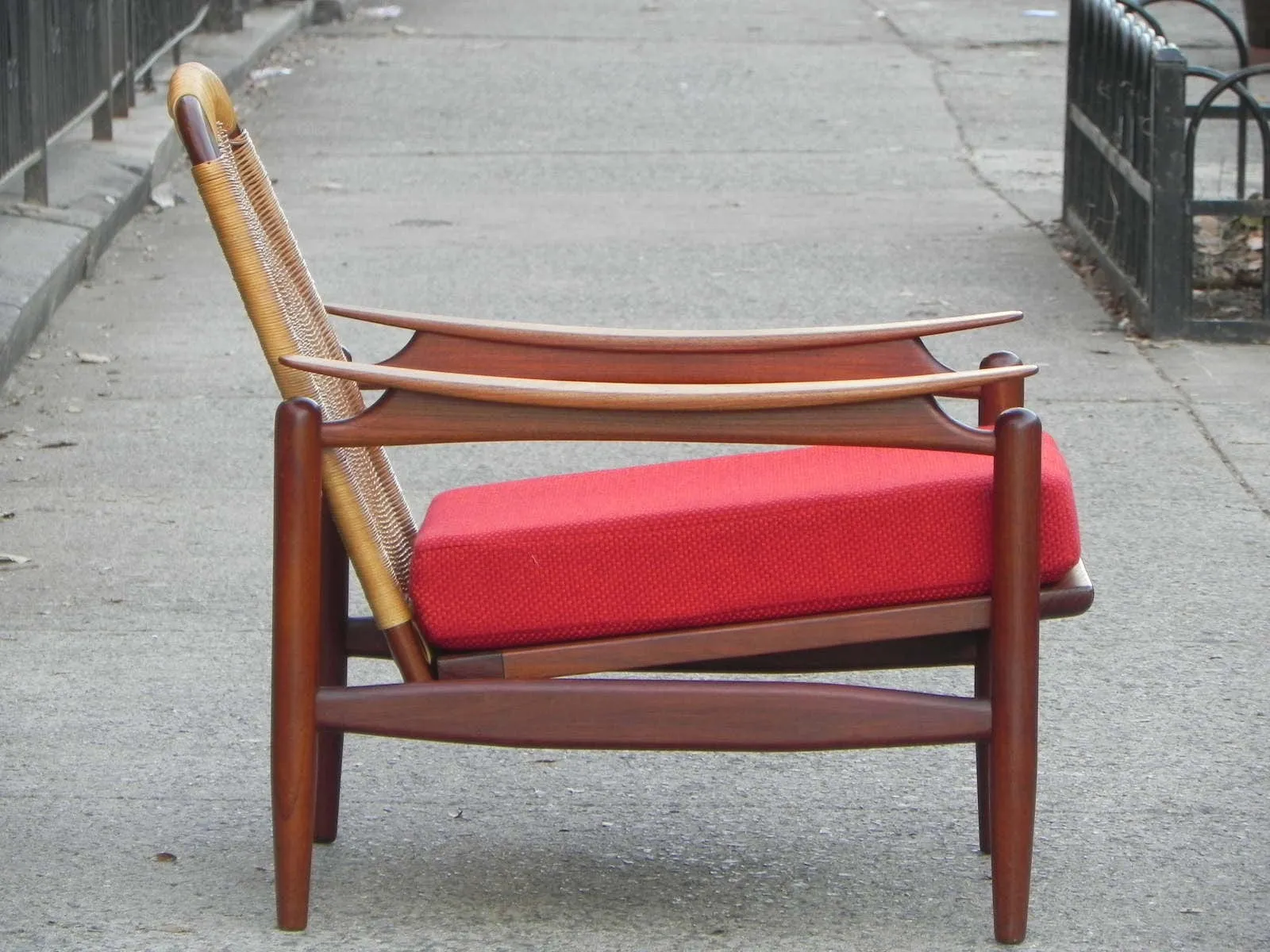 Pair Danish Modern Teak Floating Caned Back Chairs