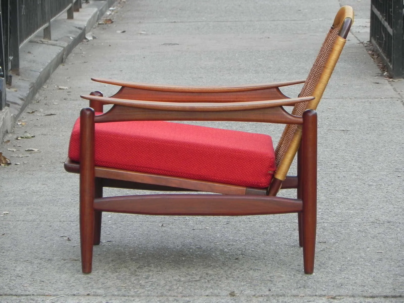 Pair Danish Modern Teak Floating Caned Back Chairs