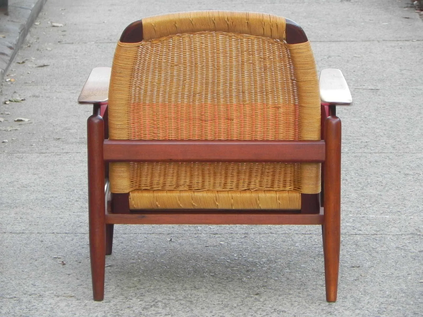 Pair Danish Modern Teak Floating Caned Back Chairs