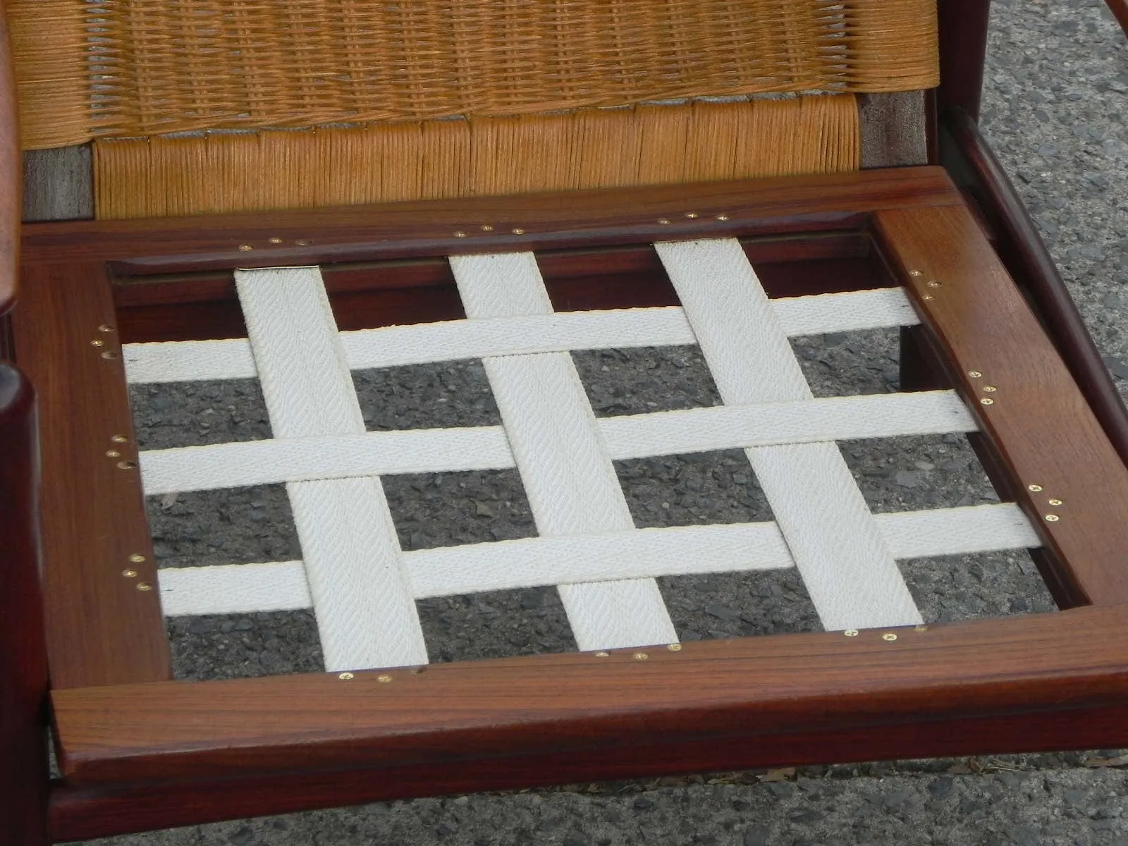 Pair Danish Modern Teak Floating Caned Back Chairs