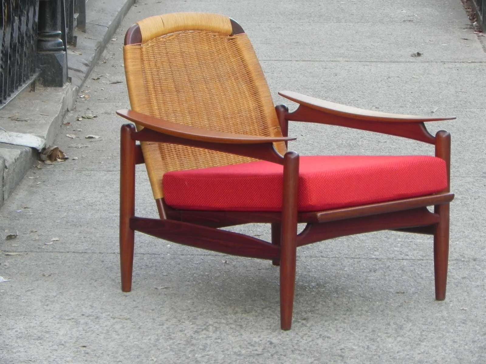 Pair Danish Modern Teak Floating Caned Back Chairs
